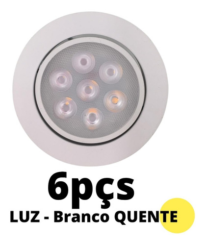 Kit 6 Spot Led 7w Redondo Direcionável Gesso Sanca Bivolt