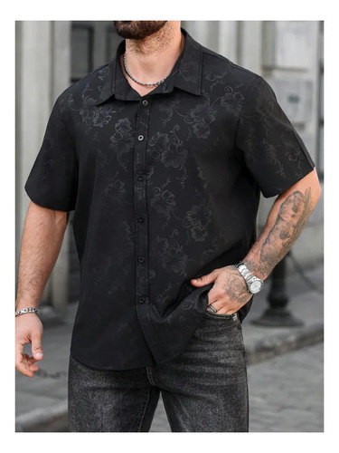 Camisa Negra Rayas Manga Corta Tallas Extras 5x6xl Cc33 | Envío gratis