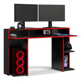 Mesa Escrivaninha Gamer Jogos Com Espaço Gabinete 2 Monitores Para Escritório Estudos Quarto Cor Vermelho Ms Móveis