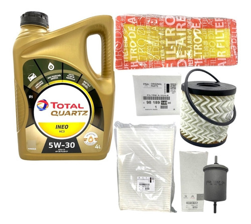 Kit  4 Filtros + Aceite Total 5w30 Peugeot 308 408 Thp 1.6