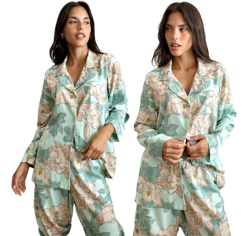 Pijama Mujer Fibrana De Seda + En Caja Para Regalo ! Selene