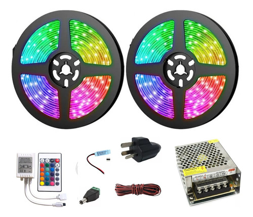 Tira Led Rgb 5050 10 Metros Lineal Rgb Gamer Fuente Control