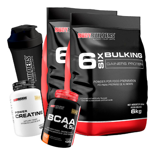 Kit 2x Hipercalórico 6 Bulking 6kg + Creatina + Bcaa +shaker