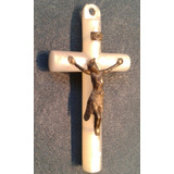 Antigua Cruz Crucifijo Nacar Madreperla Platad 45 Mm X 25 Mm