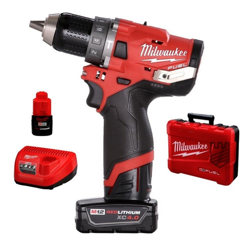 Taladro Ator. Percutor A Bateria 12v Fuel Milwaukee 2504-259 Color Rojo Y Negro