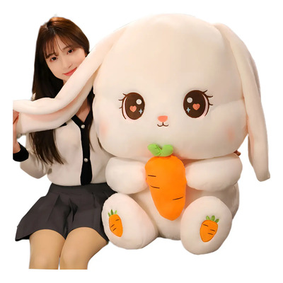 Peluche Conejo Con Zanahoria Grande Tierno Kawai Jumbo 75cm Color Blanco