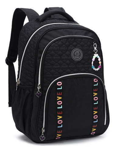 Mochila Feminina Love Preto Kika De Costas Volta As Aulas