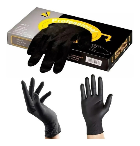 Guantes Negros 20 U Reutilizables Black Gloves Peluqueria