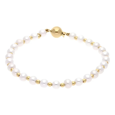 Pulsera De Perlas Y Oro Amarillo 14k (19cm) Blanco 7 Cm 19 Cm