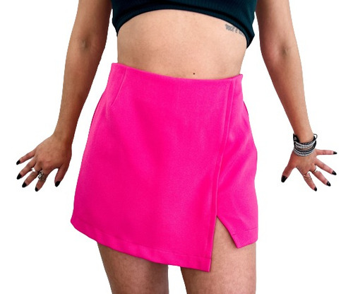 Short Saia Feminino Alfaiataria C/ Zíper Lateral E Fenda