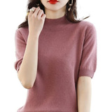 Women's Short Sleeve Wool Loose Sweater Round Neck Casual