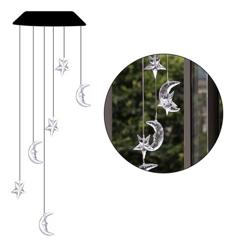 Campana De Viento Con Luz Led Diseño De Luna Estrellas 75cm Color Negro