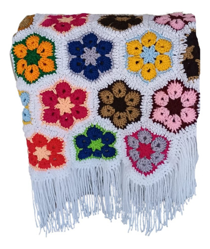 Cobija Tejida A Mano | Manta A Crochet C/estampado De Flores