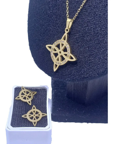 Cadena Dije Nudo Bruja Amuleto Proteccion Acero + Estuche