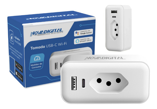 Tomada Wifi Com Duplo Usb E Monitor De Energia Nova Digital