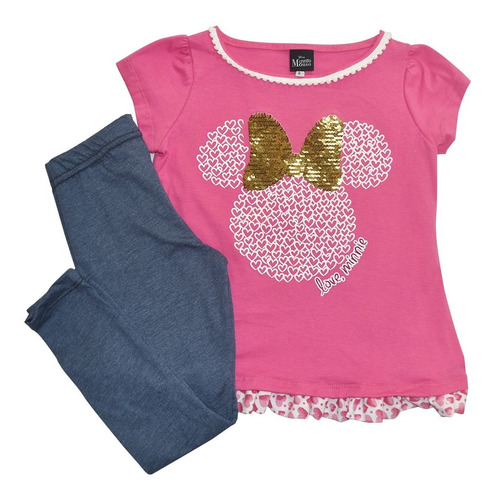 Conjunto Niña Blusa Y Legging Minnie Lentejuela Reversible 