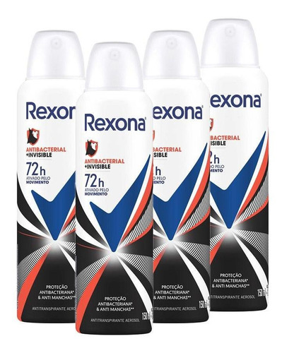 Kit 4 Desodorantes Rexona Antibacterial E Invisible 150ml
