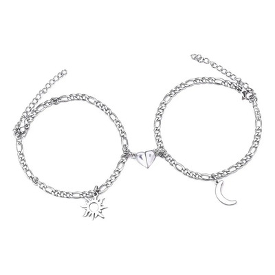 Pulsera Pareja Acero Inoxidable Plata Ajustable Solar Luna Radiance Redefined