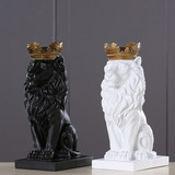 Estatua Leão Com Coroa 37x23cm Decoração De Luxo Cor Branco