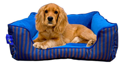 Cama Para Perro Chico A Mediano Tela Suave Base Impermeable Color Azul