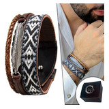 Pulseira Bracelete Couro Pena Tribal Indígena Top Marrom