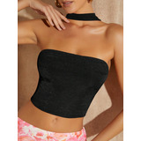 Top Halter Crop Unicolor Negro