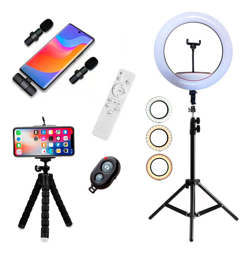 Kit Youtuber Ringlinght + Microfone Lapela + Mini Tripé 