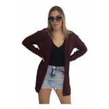 Kimono Cardigan Reto Feminina Manga Longa Aberto Liso 