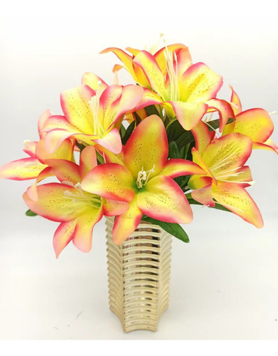 3x Lírio Artificial Buque Com 15 Flor Diversas Cores