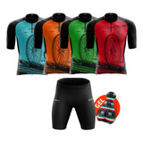 Roupa De Ciclismo Kit Camisa Bermuda Forro Em Gel Masculina