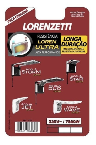 Kit 2 Un Resistência Acqua Ultra Storm Lorenzetti 220v 7800w