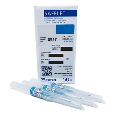 Catéter Safelet Nipro 22gx1  (25mm) Azul - Caja 50 Piezas | Envío gratis