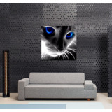 Vinilo Decorativo 60x60cm Gato Gris Michi Ojos Azul