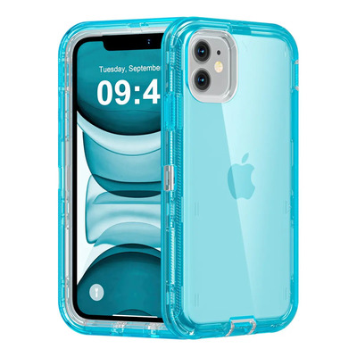 Funda Case De Uso Rudo 360 Para iPhone Transparente Antigolpes Con Marco Frontal 3 En 1 Desarmable Tpu + Pc Engrosamiento Múltiple Para Evitar Caídas Para iPhone 11 Azul Orilwoya