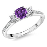 Gem Stone Anillo Plata 925 Con Cojin Amatista Purpura Y Mois