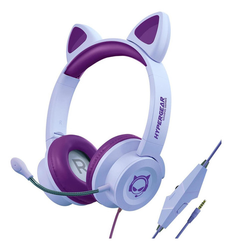 Audifonos Alambricos Kombat Kitty Gamer Color Violeta