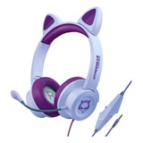 Audifonos Alambricos Kombat Kitty Gamer Color Violeta