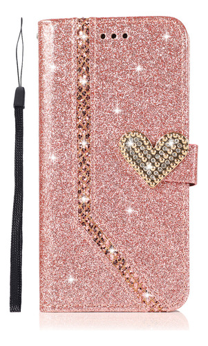 Capa De Telefone Tipo Carteira De Couro Bling Glitter Flip P