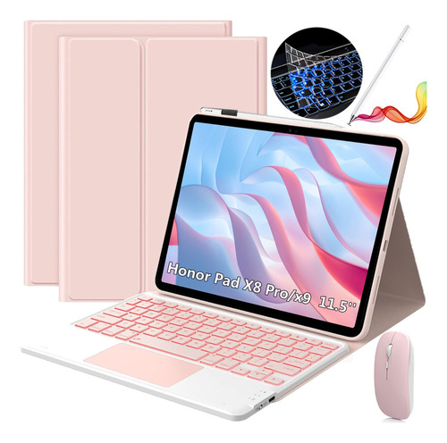 Funda Teclado Mouse Lapiz P/honor Pad X8 Pro/x9 11.5 Ñ Rosa