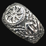 Anillo Vikingo Kolovrat Con Runas Plata 1,2 Cm 14 Gr Art 905