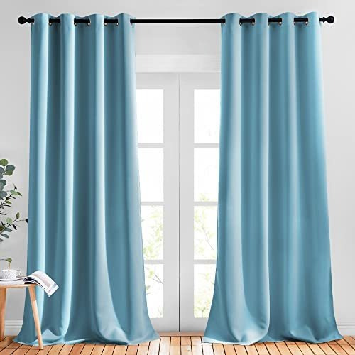 Cortinas Opacas Aislamiento Termico 52x108in Azul Turquesa