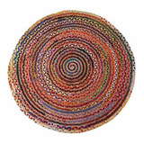 Alfombra Circular De Yute Trenzado Multicolor Reversible
