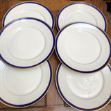 Juego 6 Platos Playos Porcelana Francesa Limoges Azul Y Oro 