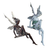 2x Fairy Estatua Césped Repisa Figurilla Patio Escultura A