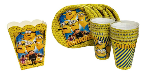 Platos, Vasos Y Palomeros 20 Invitados Varios Personajes
