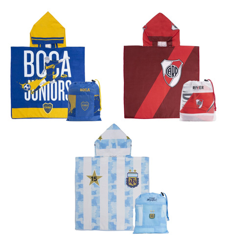 Poncho + Bolso Toalla Secado Rapido Niño Infantil Futbol