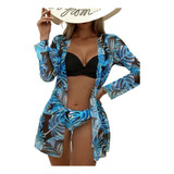 3pcs Bañador Deportivo Solid Floral Talle Alto Bikini Para M