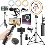 Kit Tripé 2m Ring Light Microfone Gravação Blog Youtuber