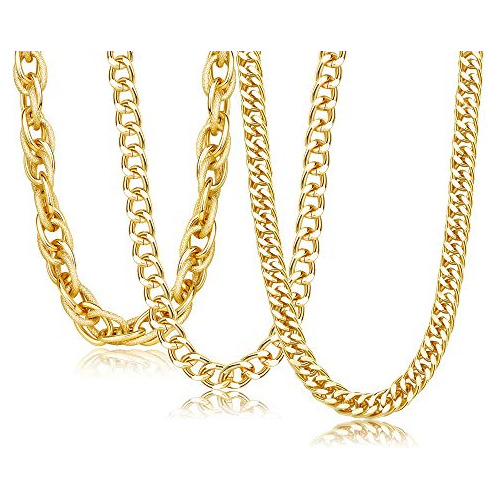 3 Piezas De Cadena Collar De Oro Mujeres De Hombres 18k...