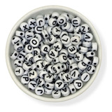 Letras Negras Pastillas Blancas Redondas 6mm 25gr 200u Bijou